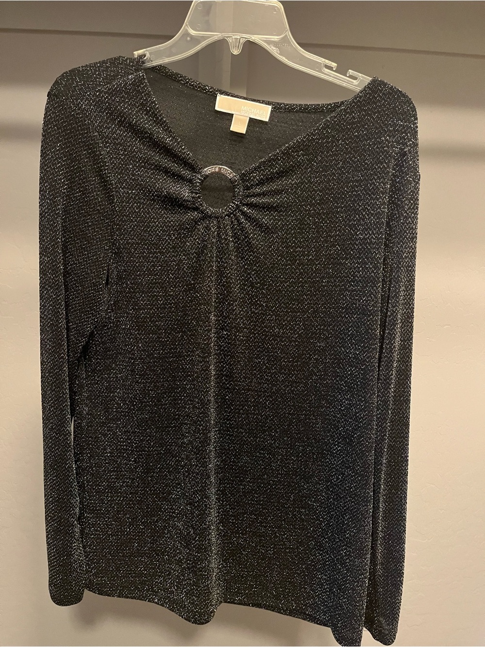 Michael Kors Black Sparkle Long Sleeve Top with Ring Detail
